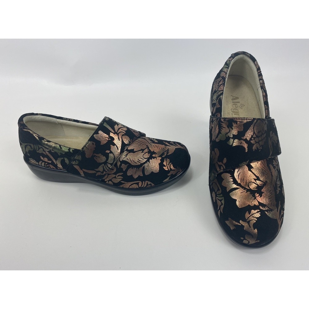Alegria Lauryn Womens Size 37 7-7.5 Black Floral Slip On Clogs Comfort Shoes